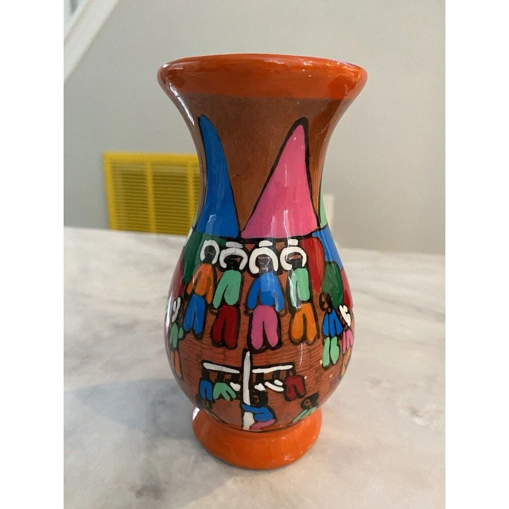 Vintage Mexican Folk Art Hand Painted Vase